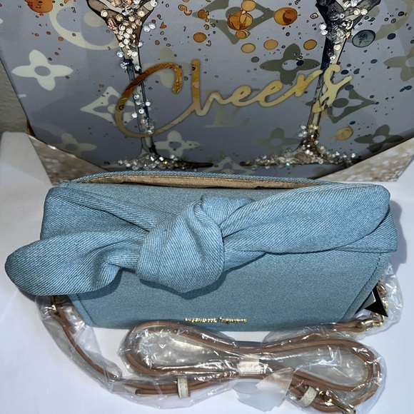 NANETTE LEPORE Denim Bow Crossbody With Chain Strap 8Wx5.5Hin - Picture 8 of 14